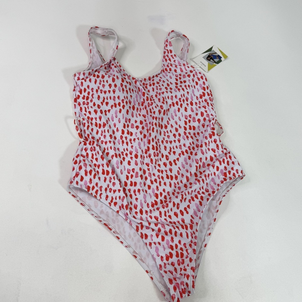 Coral Red One Piece Swimsuit Womens Large Pink Red Print Bathing Suit NWT Lined
